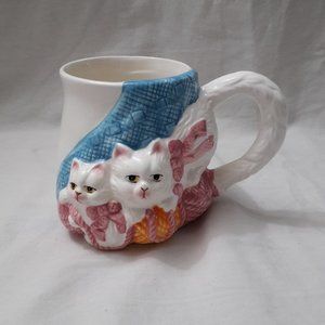 Two White Kittens Vintage White Ceramic 3D Coffee Mug
